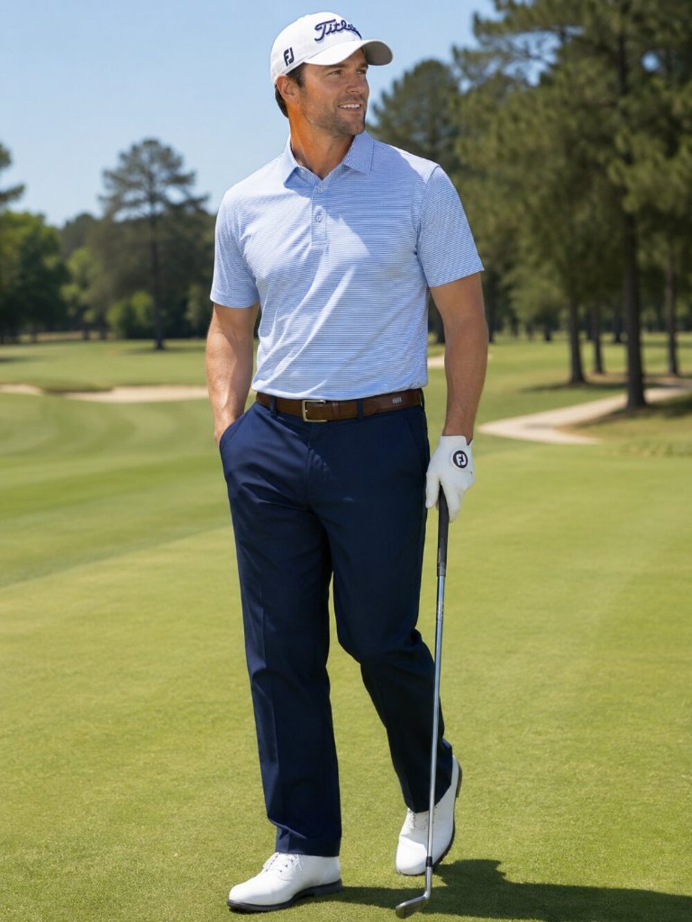 Haggar eCLo Men’s 34W x 32L Navy Blue Golf Performance Pants *